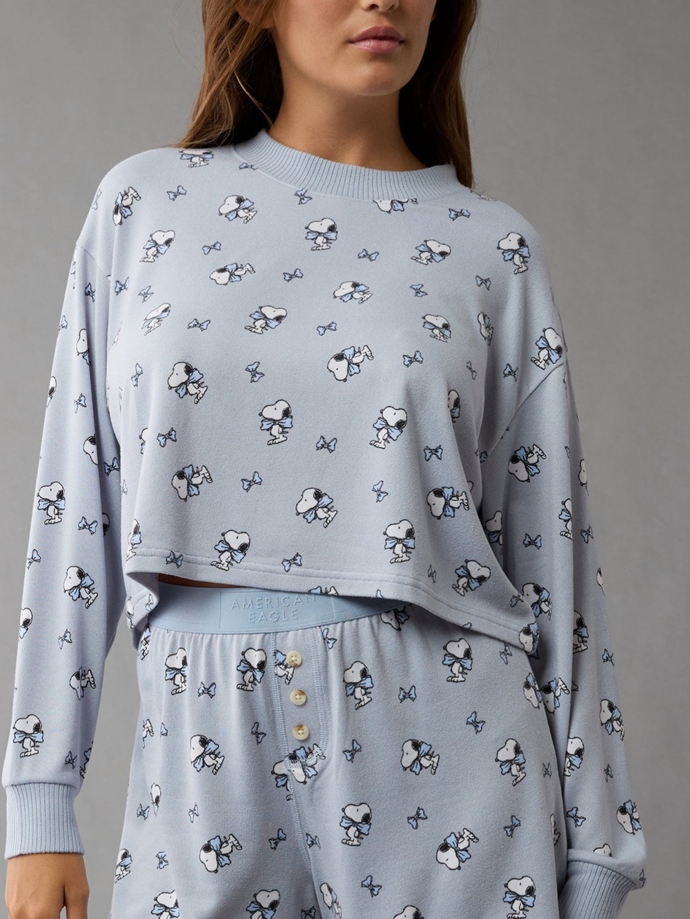 American Eagle Outfitters Light Blue Snoopy Print Pajama Set